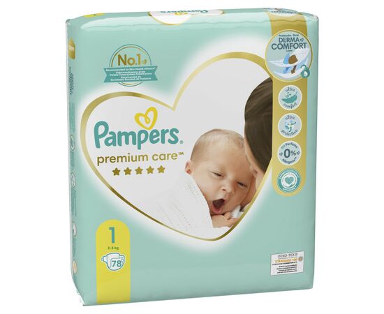 Підгузок Pampers Premium Care Розмір 1 (2-5 кг) 78 шт (8001841104836), зображення 3 Підгузок Pampers Premium Care Розмір 1 (2-5 кг) 78 шт (8001841104836), зображення 3