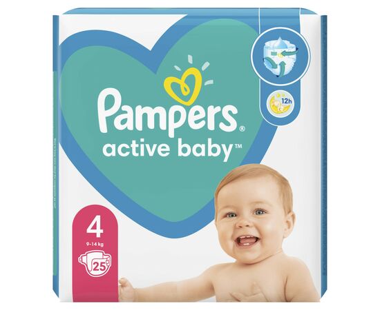 Подгузник Pampers Active Baby Maxi Размер 4 (9-14 кг) 25 шт (8001841630809), изображение 2 Подгузник Pampers Active Baby Maxi Размер 4 (9-14 кг) 25 шт (8001841630809), изображение 2