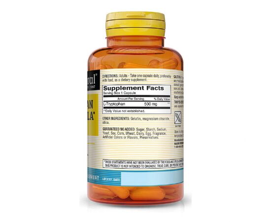 Амінокислота Mason Natural L-триптофан 500 мг, Формула для сну, L-Tryptophan Sleep Form (MAV14935), зображення 2 Амінокислота Mason Natural L-триптофан 500 мг, Формула для сну, L-Tryptophan Sleep Form (MAV14935), зображення 2