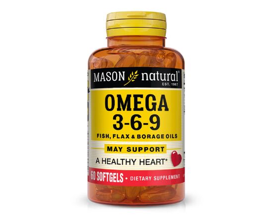 Жирные кислоты Mason Natural Тройная Омега 3-6-9, масло рыбы льна и огуречника, Omega 3-6 (MAV16995)