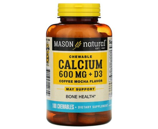 Витаминно-минеральный комплекс Mason Natural Кальций D3, вкус кофе и мокко, Calcium + D3, 100 жевательных таб (MAV-14031)