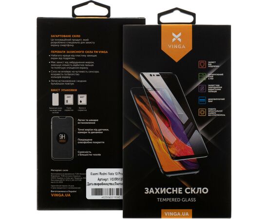 Скло захисне Vinga Xiaomi Redmi Note 13 Pro 5G/4G (VGXRN13P), зображення 2 Скло захисне Vinga Xiaomi Redmi Note 13 Pro 5G/4G (VGXRN13P), зображення 2