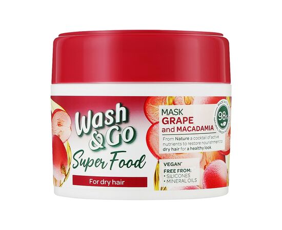 Маска для волосся Wash&Go Super Food З виноградом і макадамією Для сухого волосся 300 мл (8008970053073)
