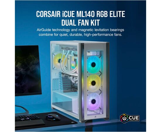 Кулер для корпуса Corsair ML140 RGB Elite Premium Dual Pack (CO-9050119-WW), изображение 9 Кулер для корпуса Corsair ML140 RGB Elite Premium Dual Pack (CO-9050119-WW), изображение 9
