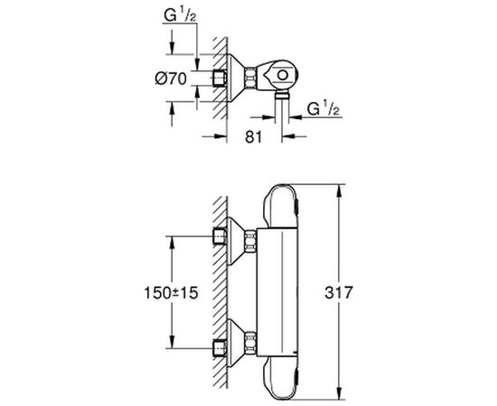Смеситель Grohe Grohtherm 1000 (34550000), изображение 2 Смеситель Grohe Grohtherm 1000 (34550000), изображение 2