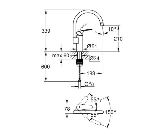 Смеситель Grohe Eurosmart New (33202003), изображение 4 Смеситель Grohe Eurosmart New (33202003), изображение 4