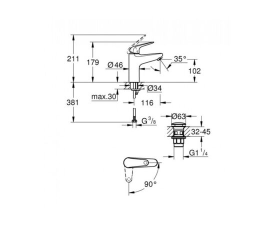 Смеситель Grohe M-Size Euroeco (24269001), изображение 2 Смеситель Grohe M-Size Euroeco (24269001), изображение 2