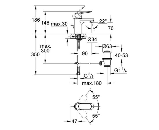 Смеситель Grohe S-Size Eurosmart Cosmopolitan (3282500E), изображение 2 Смеситель Grohe S-Size Eurosmart Cosmopolitan (3282500E), изображение 2