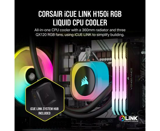 Система водяного охлаждения Corsair iCUE Link H150i RGB AIO (CW-9061003-WW), изображение 10 Система водяного охлаждения Corsair iCUE Link H150i RGB AIO (CW-9061003-WW), изображение 10