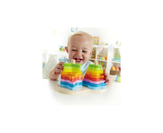 Развивающая игрушка Hape деревянная логическая пирамидка Радуга (E0406), изображение 2 Развивающая игрушка Hape деревянная логическая пирамидка Радуга (E0406), изображение 2