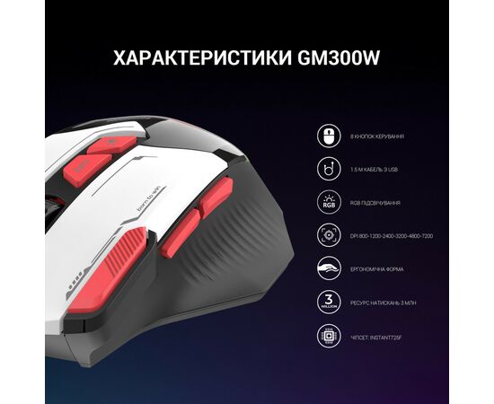 Мышка GamePro GM300W USB White (GM300W), изображение 3 Мышка GamePro GM300W USB White (GM300W), изображение 3