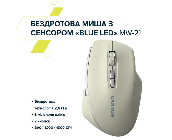 Мышка Canyon MW-21 Wireless Blue LED Cosmic Latte (CNS-CMSW21CL), изображение 7 Мышка Canyon MW-21 Wireless Blue LED Cosmic Latte (CNS-CMSW21CL), изображение 7
