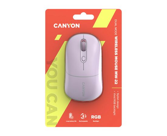 Мышка Canyon MW-22 Dual Band RGB Wireless Pearl Rose (CNS-CMSW22PR), изображение 6 Мышка Canyon MW-22 Dual Band RGB Wireless Pearl Rose (CNS-CMSW22PR), изображение 6