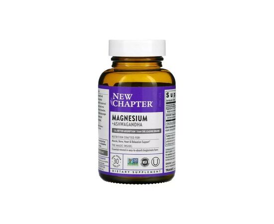 Вітамінно-мінеральний комплекс New Chapter Магній та Ашваганда, Magnesium + Ashwagandha, 30 вегетеріанських кап (NCR-90240)