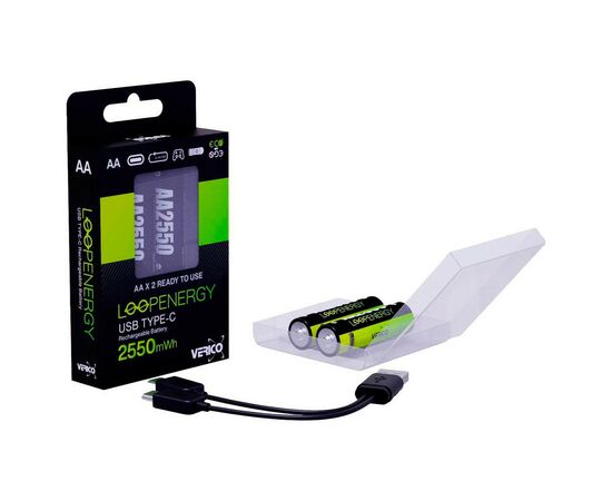 Аккумулятор Verico AA USB Type-C 1700mAh 1.5V Li-ion * 2 (LoopEnergy) (1UDBT-A1WEA2-NN), изображение 3 Аккумулятор Verico AA USB Type-C 1700mAh 1.5V Li-ion * 2 (LoopEnergy) (1UDBT-A1WEA2-NN), изображение 3