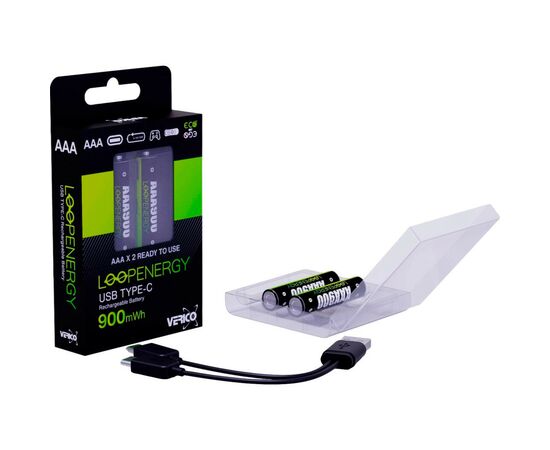 Аккумулятор Verico AAA USB Type-C 600mAh 1.5V Li-ion * 2 (LoopEnergy) (1UDBT-A2WEB2-NN), изображение 3 Аккумулятор Verico AAA USB Type-C 600mAh 1.5V Li-ion * 2 (LoopEnergy) (1UDBT-A2WEB2-NN), изображение 3