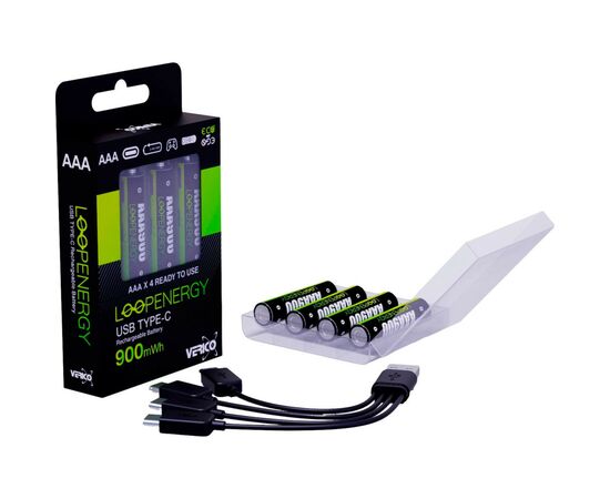 Аккумулятор Verico AAA USB Type-C 600mAh 1.5V Li-ion * 4 (LoopEnergy) (1UDBT-A2WEBC-NN), изображение 3 Аккумулятор Verico AAA USB Type-C 600mAh 1.5V Li-ion * 4 (LoopEnergy) (1UDBT-A2WEBC-NN), изображение 3
