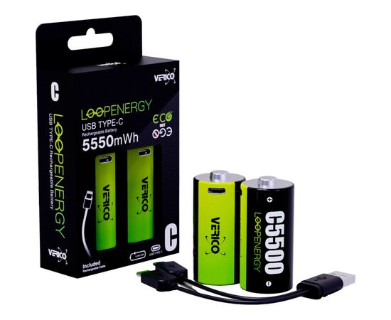 Аккумулятор Verico C/R14 USB Type-C 3700mAh 1.5V Li-ion * 2 (LoopEnergy) (1BTOV-A4N0A2-NN), изображение 4 Аккумулятор Verico C/R14 USB Type-C 3700mAh 1.5V Li-ion * 2 (LoopEnergy) (1BTOV-A4N0A2-NN), изображение 4