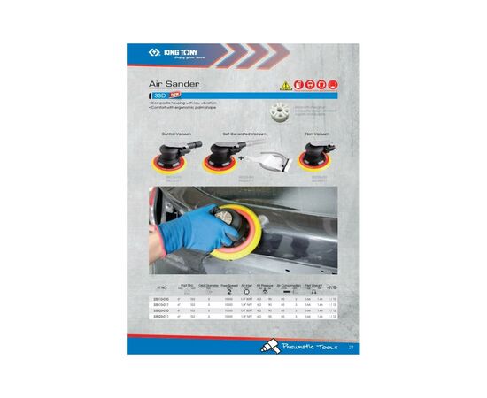 Шлифовальная машина KING TONY пневматическая, орбитальная (33D23-010), изображение 2 Шлифовальная машина KING TONY пневматическая, орбитальная (33D23-010), изображение 2