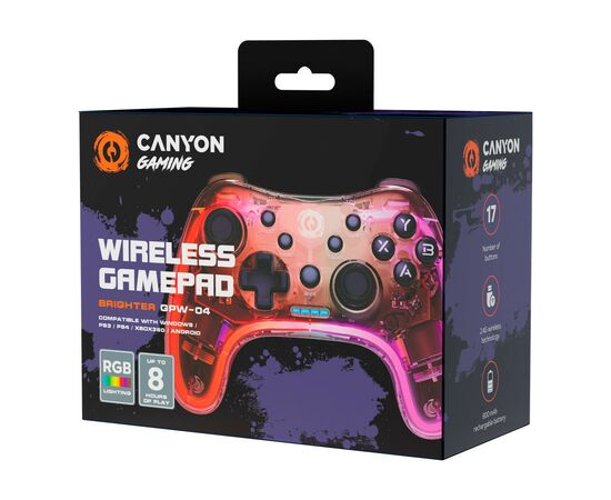 Геймпад Canyon Brighter GPW-04 Wireless RGB 5in1 PS4/Xbox360 Crystal (CND-GPW04), изображение 2 Геймпад Canyon Brighter GPW-04 Wireless RGB 5in1 PS4/Xbox360 Crystal (CND-GPW04), изображение 2