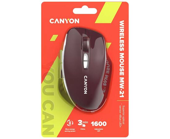 Мышка Canyon MW-21 Wireless Blue LED Burgundy (CNS-CMSW21BR), изображение 6 Мышка Canyon MW-21 Wireless Blue LED Burgundy (CNS-CMSW21BR), изображение 6