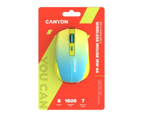 Мышка Canyon MW-44 LED Rechargeable Wireless/Bluetooth Yellow Blue (CNS-CMSW44UA), изображение 6 Мышка Canyon MW-44 LED Rechargeable Wireless/Bluetooth Yellow Blue (CNS-CMSW44UA), изображение 6
