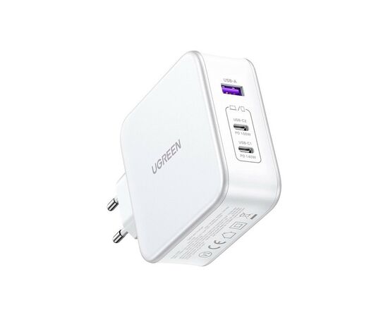 Зарядное устройство Ugreen 3xUSB 140W GaN (2хUSB-C+USB-A) CD289 with C to C Cable 1.5 м White (15339), изображение 2 Зарядное устройство Ugreen 3xUSB 140W GaN (2хUSB-C+USB-A) CD289 with C to C Cable 1.5 м White (15339), изображение 2