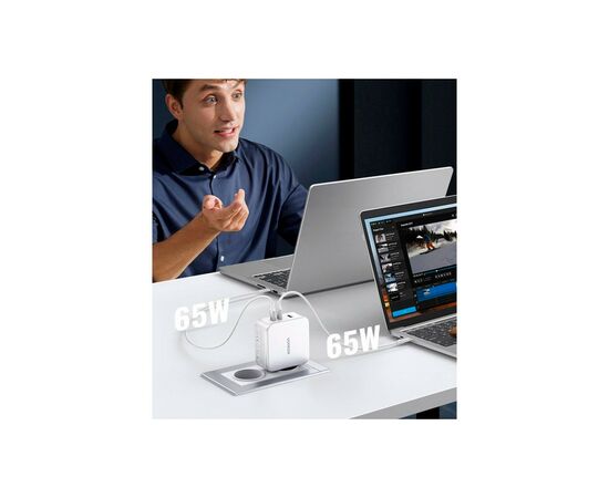 Зарядное устройство Ugreen 3xUSB 140W GaN (2хUSB-C+USB-A) CD289 with C to C Cable 1.5 м White (15339), изображение 4 Зарядное устройство Ugreen 3xUSB 140W GaN (2хUSB-C+USB-A) CD289 with C to C Cable 1.5 м White (15339), изображение 4
