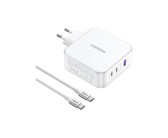 Зарядное устройство Ugreen 3xUSB 140W GaN (2хUSB-C+USB-A) CD289 with C to C Cable 1.5 м White (15339)
