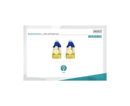Патч-корд 1м, CAT 6a S-FTP, AWG 26/7, Cu, LSZH, blue Digitus (DK-1644-A-010/B), зображення 2 Патч-корд 1м, CAT 6a S-FTP, AWG 26/7, Cu, LSZH, blue Digitus (DK-1644-A-010/B), зображення 2