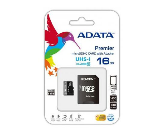 Карта памяти ADATA 16GB microSD class 10 UHS-I (AUSDH16GUICL10-RA1), изображение 2 Карта памяти ADATA 16GB microSD class 10 UHS-I (AUSDH16GUICL10-RA1), изображение 2