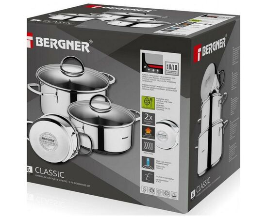 Набор посуды Bergner Classic 1.7 л, 2.3 л, 3.3 л 6 предметів (BG-6284), изображение 7 Набор посуды Bergner Classic 1.7 л, 2.3 л, 3.3 л 6 предметів (BG-6284), изображение 7