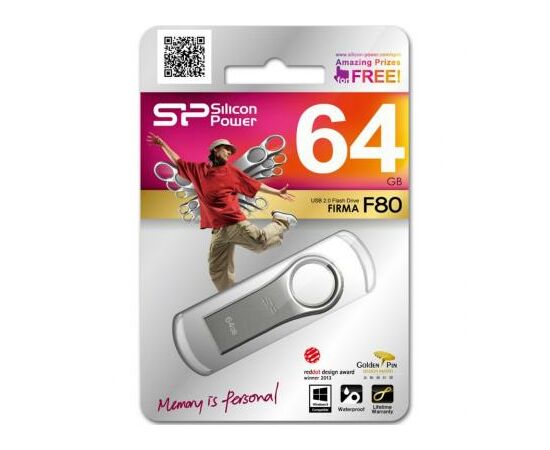 USB флеш накопитель Silicon Power 64GB Firma F80 Silver USB 2.0 (SP064GBUF2F80V1S), изображение 4 USB флеш накопитель Silicon Power 64GB Firma F80 Silver USB 2.0 (SP064GBUF2F80V1S), изображение 4