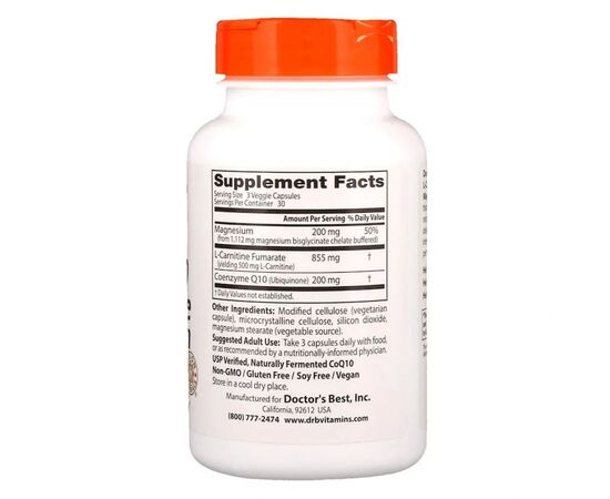 Антиоксидант Doctor's Best Коэнзим Q10, L-Карнитин и Магний, CoQ10 L-Carnitine Magnesiu (DRB-00477), изображение 2 Антиоксидант Doctor's Best Коэнзим Q10, L-Карнитин и Магний, CoQ10 L-Carnitine Magnesiu (DRB-00477), изображение 2