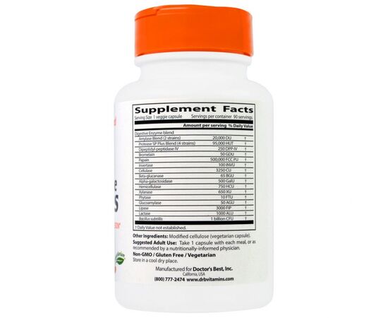 Пробиотики Doctor's Best Пищеварительные ферменты, Digestive Enzymes, 90 капсул (DRB-00047), изображение 2 Пробиотики Doctor's Best Пищеварительные ферменты, Digestive Enzymes, 90 капсул (DRB-00047), изображение 2