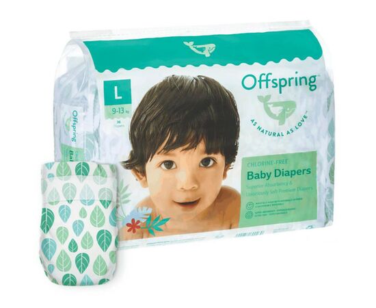 Подгузники Offspring Размер L (9-13 кг) 36 шт, Листочки (9355465009978) (DP-OI-FAT-L36P-LEA)