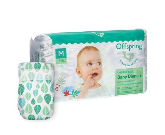 Подгузники Offspring Размер M (6-10 кг) 42 шт, Листочки (9355465009985) (DP-OI-FAT-M42P-LEA)