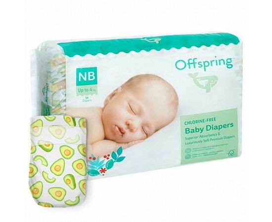 Подгузники Offspring Размер NB ( до 4 кг) 56 шт Авокадо (9355465008063) (DP-OI-FAT-NB56P-AVO)