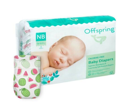 Подгузники Offspring Размер NB ( до 4 кг) 56 шт, Арбуз (9355465008056) (DP-OI-FAT-NB56P-WML)