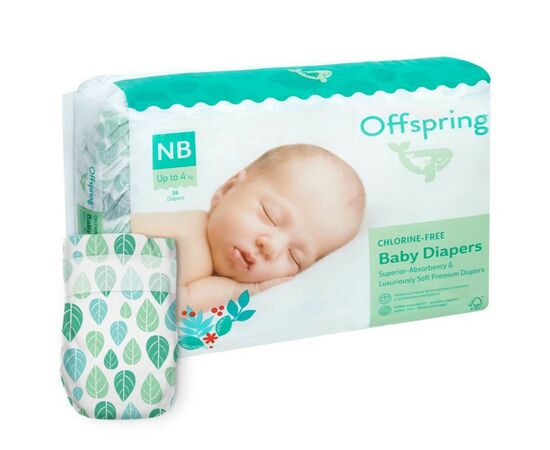 Подгузники Offspring Размер NB ( до 4 кг) 56 шт, Листочки (9355465007998) (DP-OI-FAT-NB56P-LEA)