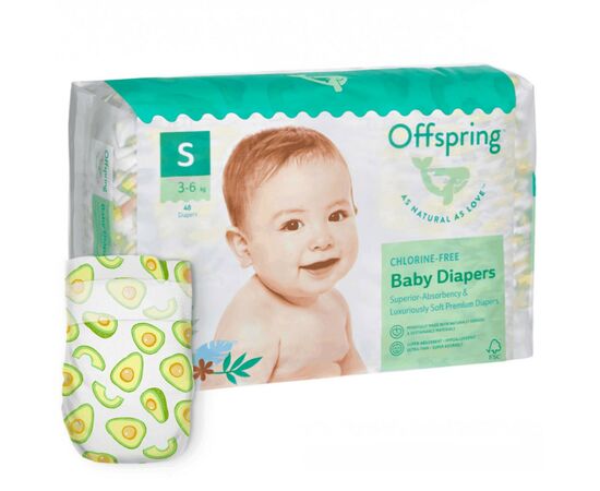 Подгузники Offspring Размер S (3-6 кг) 48 шт, Авокадо (9355465009169) (DP-OI-FAT-S48P-AVO)