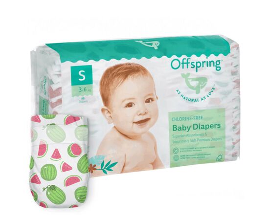 Подгузники Offspring Размер S (3-6 кг) 48 шт, Арбуз (9355465009206) (DP-OI-FAT-S48P-WML)