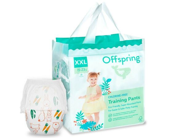 Подгузники Offspring трусики Размер XXL (15-23 кг) 24 шт, Зайчики (9355465009565) (DP-OI-FAP-XXL24P-HBN)