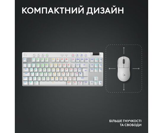 Клавиатура Logitech G PRO X TKL Lightspeed Tactile USB UA White (920-012148), изображение 10 Клавиатура Logitech G PRO X TKL Lightspeed Tactile USB UA White (920-012148), изображение 10