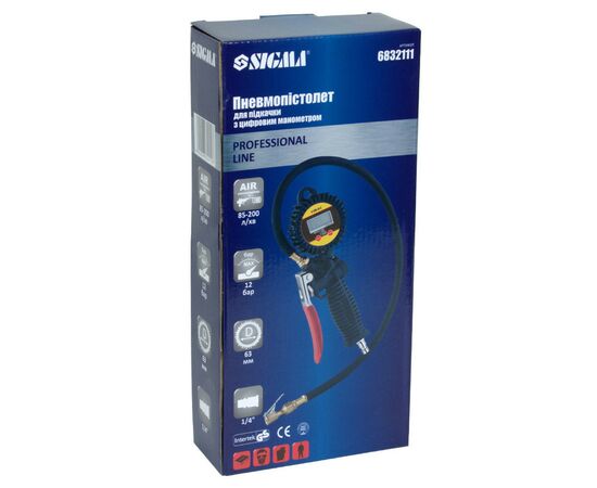 Пистолет для подкачки колес Sigma с цифровым манометром 85-200 л/мин, 12 бар (6832111), изображение 6 Пистолет для подкачки колес Sigma с цифровым манометром 85-200 л/мин, 12 бар (6832111), изображение 6