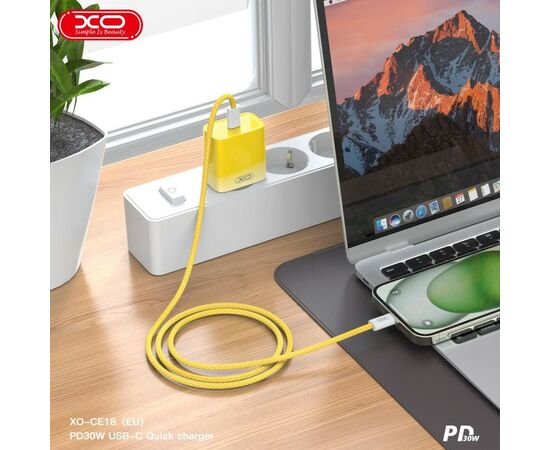 Зарядное устройство XO CE18 PD30W USB-C Yellow (XO-CE18-YEL), изображение 3 Зарядное устройство XO CE18 PD30W USB-C Yellow (XO-CE18-YEL), изображение 3