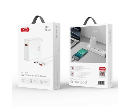 Зарядное устройство XO L128 120W with cable Type-C white (XO-L128-WH), изображение 2 Зарядное устройство XO L128 120W with cable Type-C white (XO-L128-WH), изображение 2
