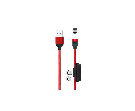 Дата кабель USB 2.0 AM to Lightning + Micro 5P + Type-C NB128 Magnetic Red XO (XO-NB128-RD)
