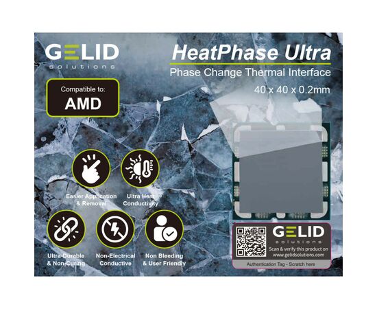 Термопрокладка Gelid Solutions HeatPhase Ultra for AMD CPU (PH-GC-01-A), зображення 2 Термопрокладка Gelid Solutions HeatPhase Ultra for AMD CPU (PH-GC-01-A), зображення 2