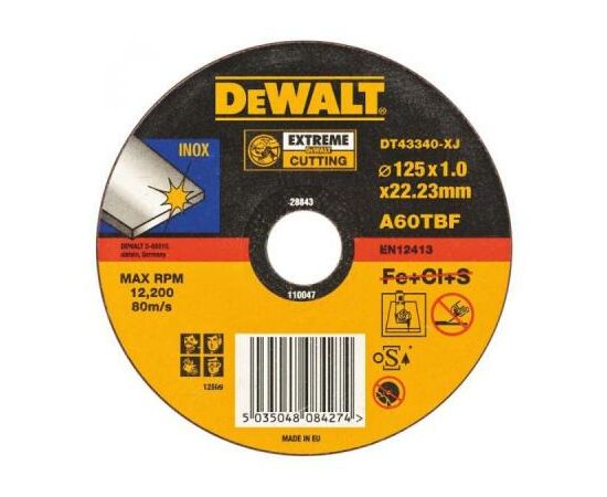 Круг відрізний DeWALT отрезной INOX EXTREME по металлу,125х1х22.2мм (DT43340)